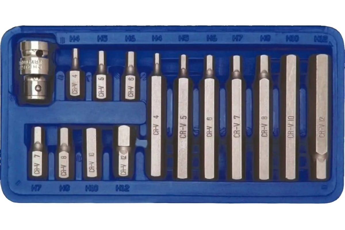 Набор бит НЕХ (15 шт, Н4-Н12) в пластмассовом боксе VOREL 66720