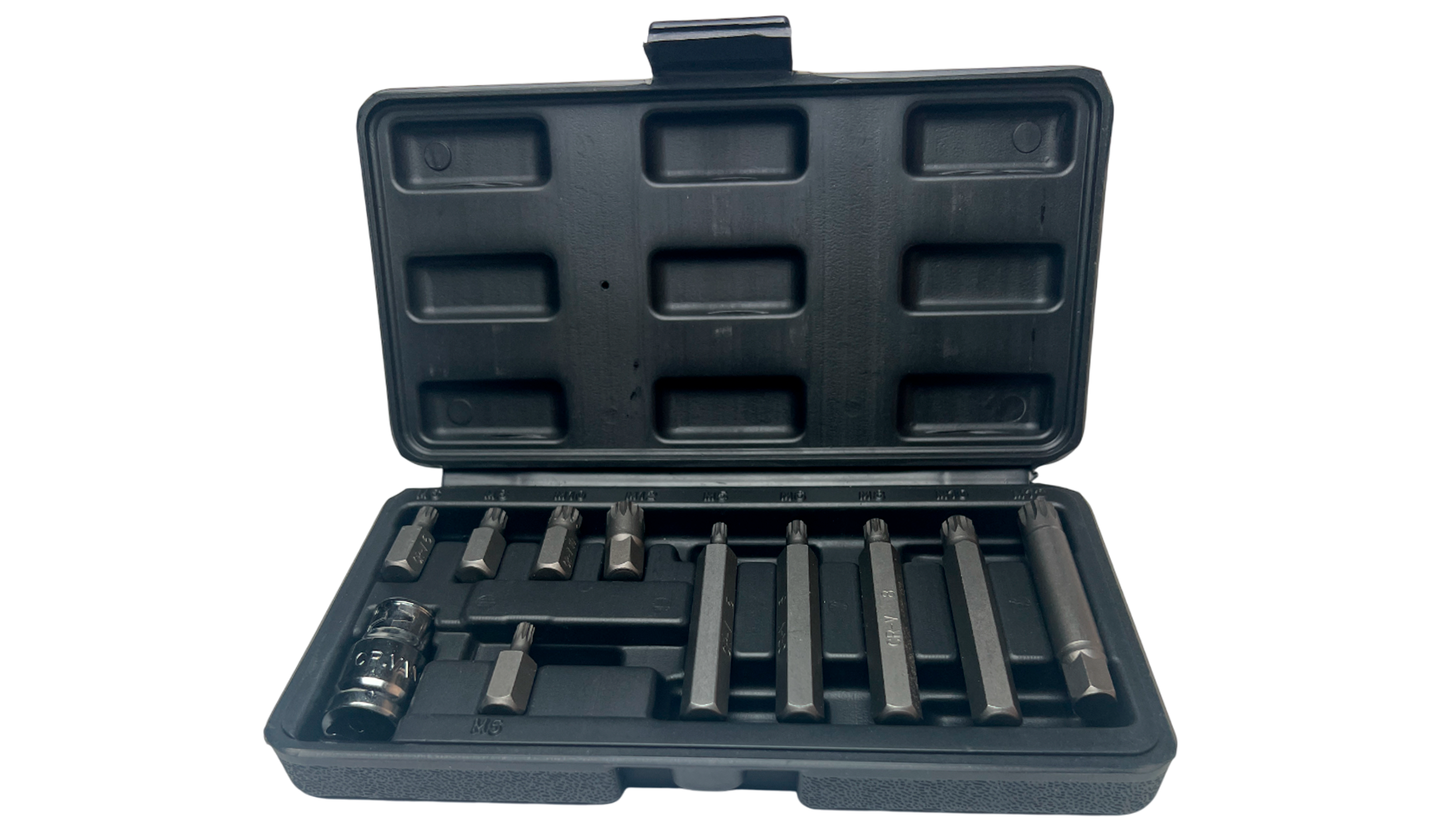 Набор головок со вставками-битами (АвтомTool: 11 предметов, spline, 12-гран 5,6,8,10,12 мм, L=30 и L=50 мм, адаптер 1/2"х 3/8")