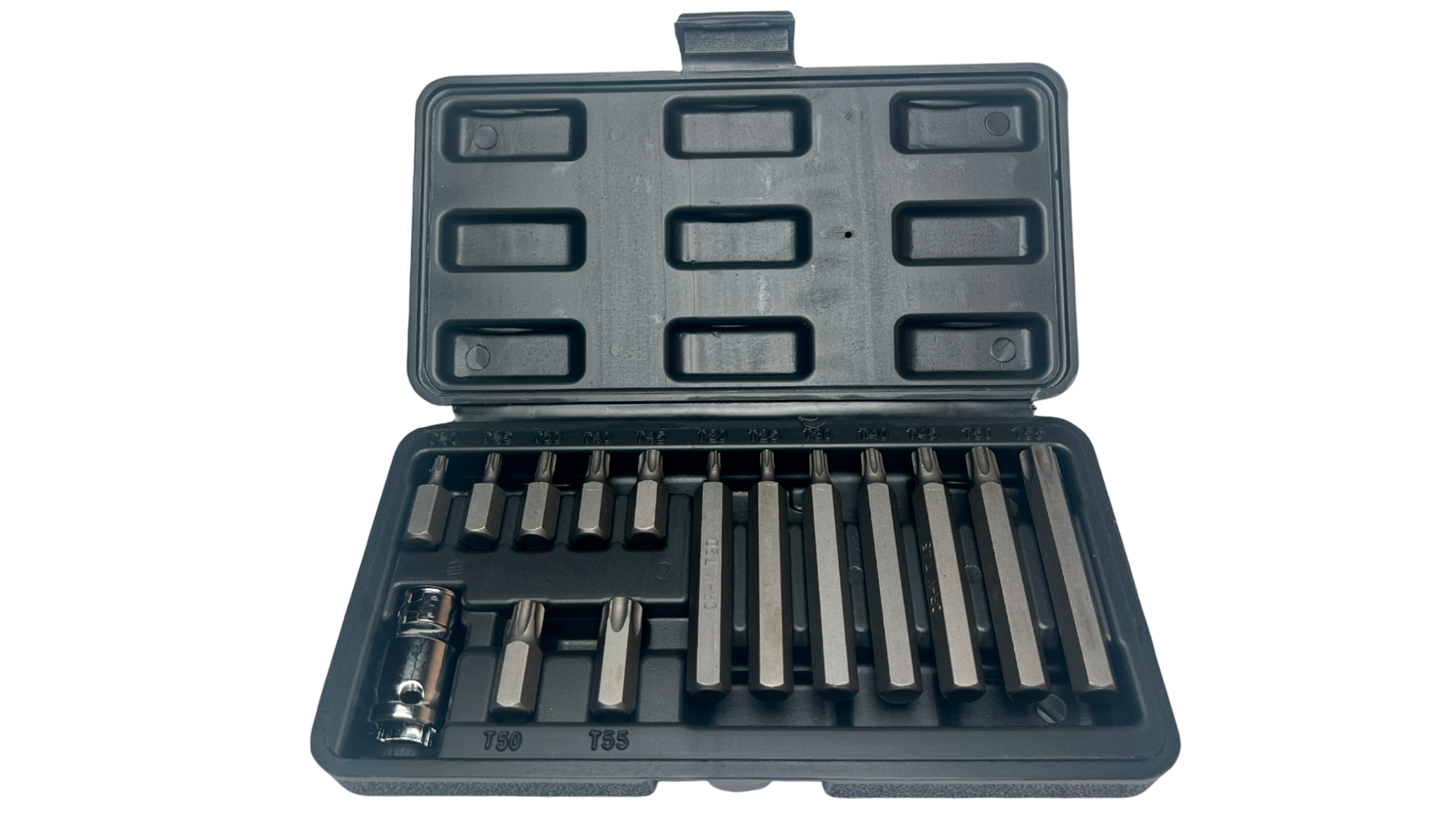 Набор головок со вставками-битами (AvtomTool: 15 предметов, TORX Т20-Т55, L=30 и L=50 мм, адаптер 1/2")