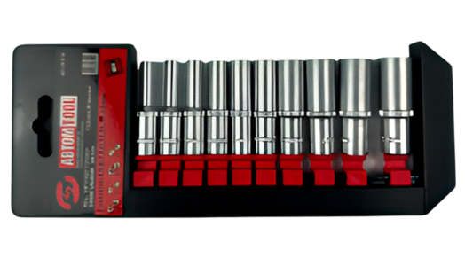 Набор торцевых головок глубоких на планке (АвтомTool, 10 предметов: 1/4", 4-13 мм), артикул: 543010