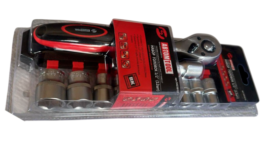 Набор торцевых головок на планке АвтомTool, 12 предметов: 1/2", с трещоткой, 10,11,12,13,14,15,17,19,22,24 мм +удл. 125 мм, CrV), артикул: 5423012