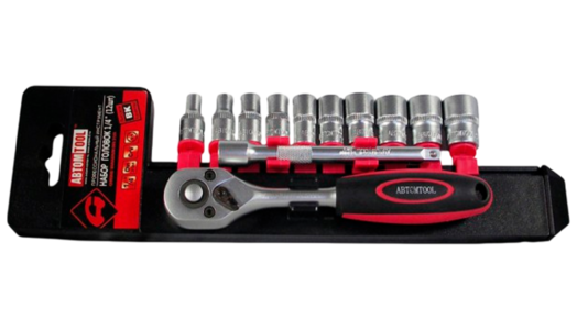 Набор торцевых головок на планке (АвтомTool: 12 предметов, 1/4" с трещоткой, 4,5,6,7,8,9,10,11,12,13,14 мм + удл. 100 мм, CrV), артикул: 5443012