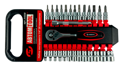 Набор инструментов, 28 предметов, (Автом Tool: 1/4, на планке), артикул: 54028