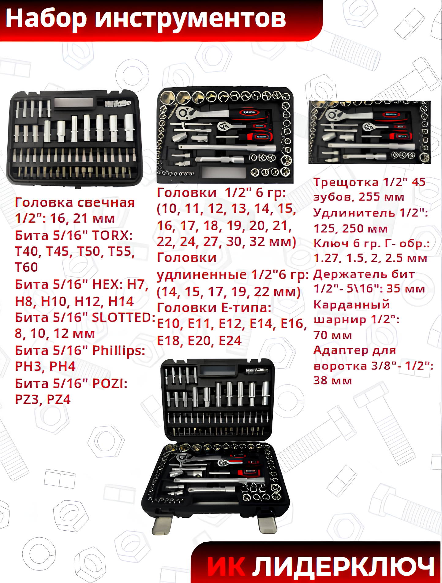 Набор инструментов 108 предметов (АвтомTool: 1/4+1/2)