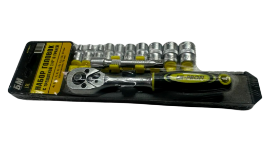 Набор торцевых головок на планке, с трещеткой, 12 предметов (БМ: 1/4, 4,5,6,7,8,9,10,11,12,13 +удл 75 мм), артикул: 970814