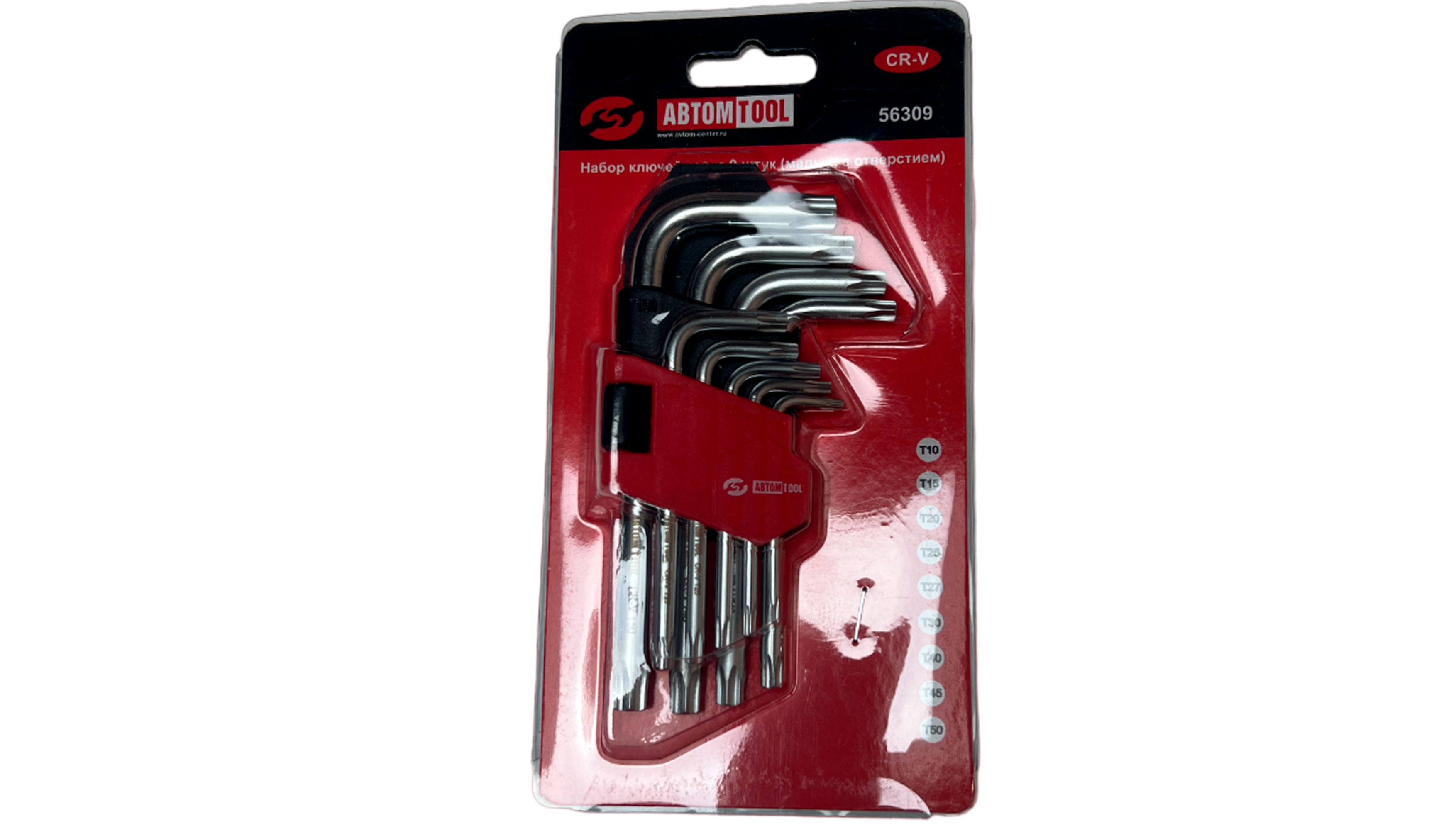Набор ключей торкс L-образные, 9 предметов (Автом Tool: Т10-Т50, РROFFI, DIN3124, CrV)