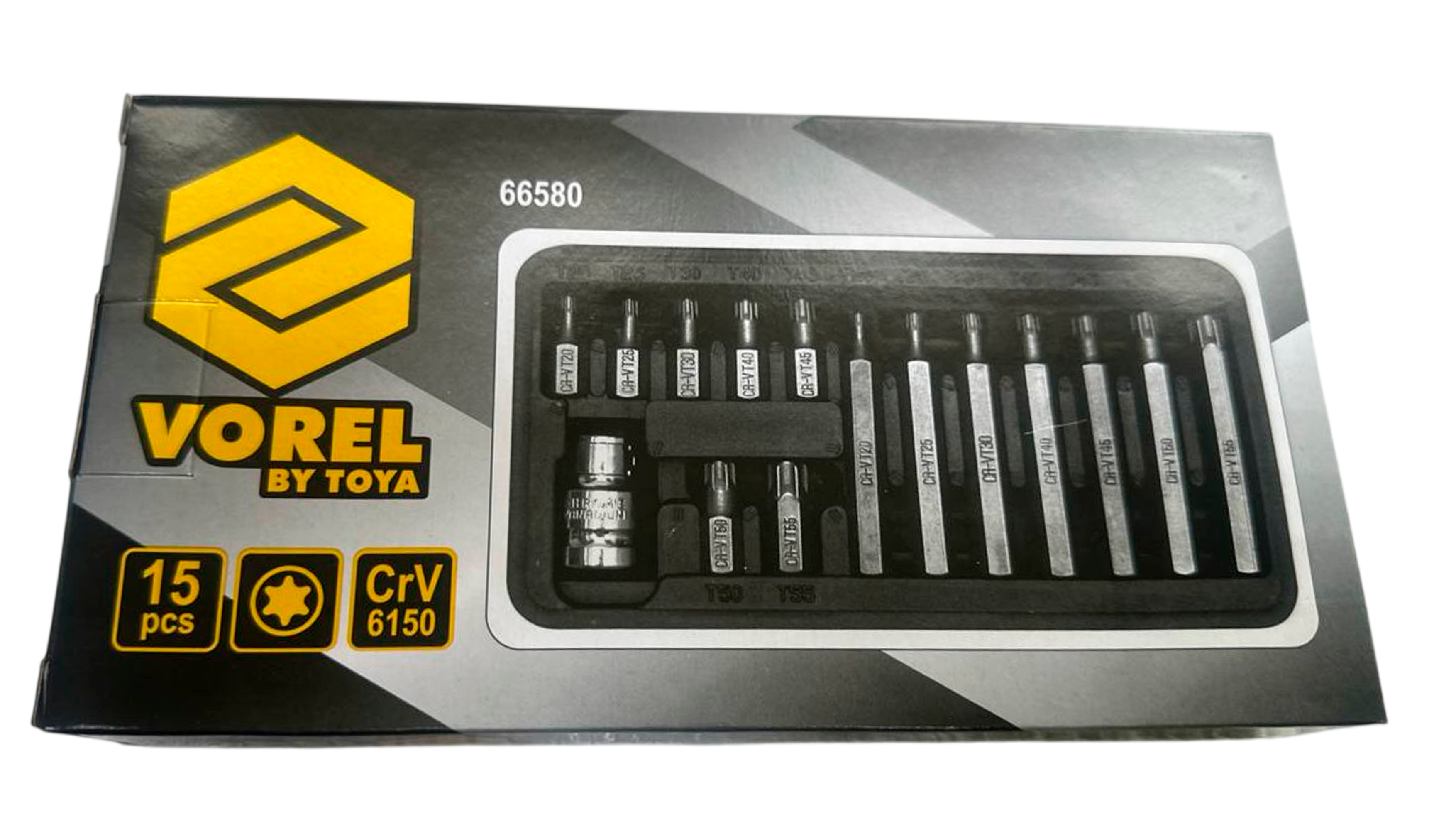 Набор бит (вставок) 15 предметов (Vorel: TORX, Т20-Т55)